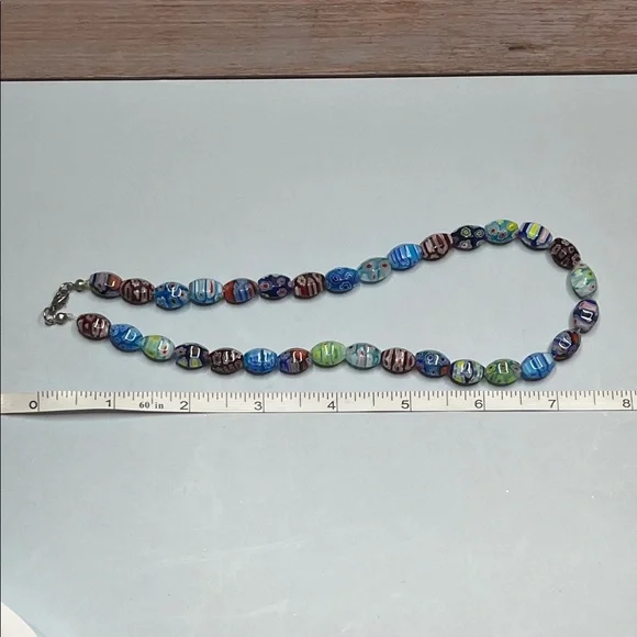 Vintage Murano Millefiori Italian Colorful Glass Graduated Bead Necklace - Picture 8 of 15